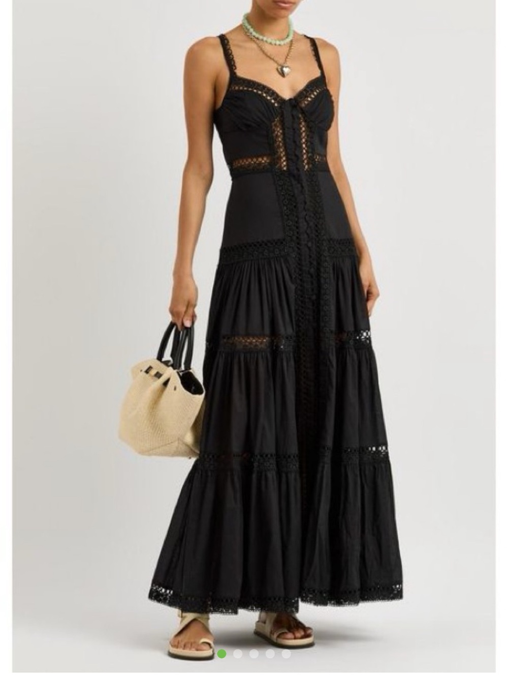 Charo Ruiz Black Tiered Maxi Skirt with Lace Insets
